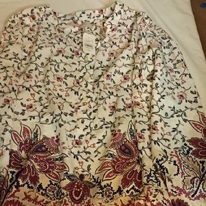 Cato Cream and Red Floral Blouse